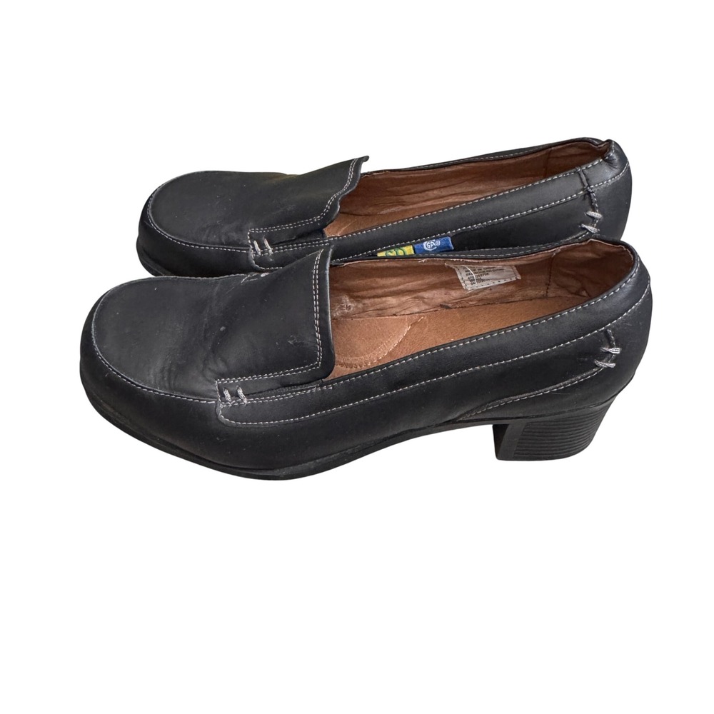 Hush Puppies Gems CSA4 Black Leather Heel Loafers Oil‎ Resistant size 11